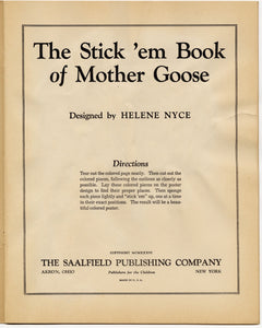 1936 The Stick 'em Book of Mother Goose, Children's Activity Book, Helen Nyce