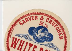 Antique 1900's WHITE DOVE Patent FLOUR Barrel Label, Sarver & Crutcher