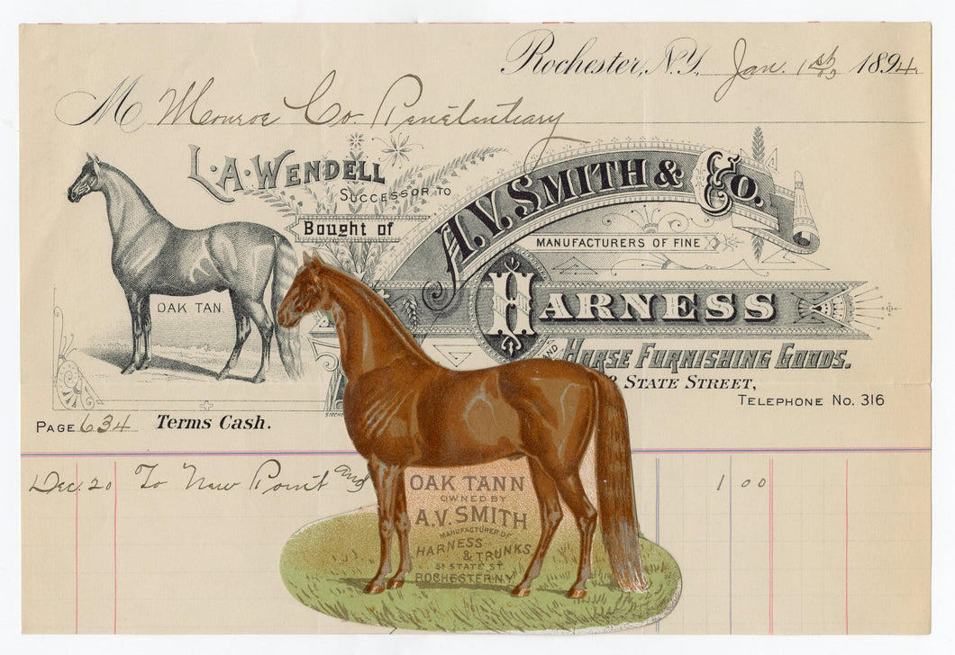 1894 A.V. Smith & Co. Harness and Horse Furnishing Goods Billhead and Die-cut Trade Card Set