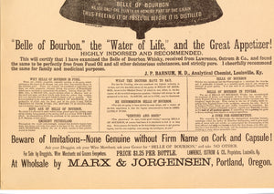 1888 Belle of Bourbon Sour Mash Large Broadside, One Page Advertisement, Morning Oregonian Newspaper