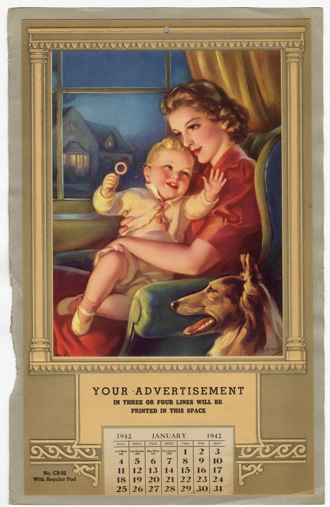 1942 Sample Advertising Calendar, Mother and Child, Business Promotion