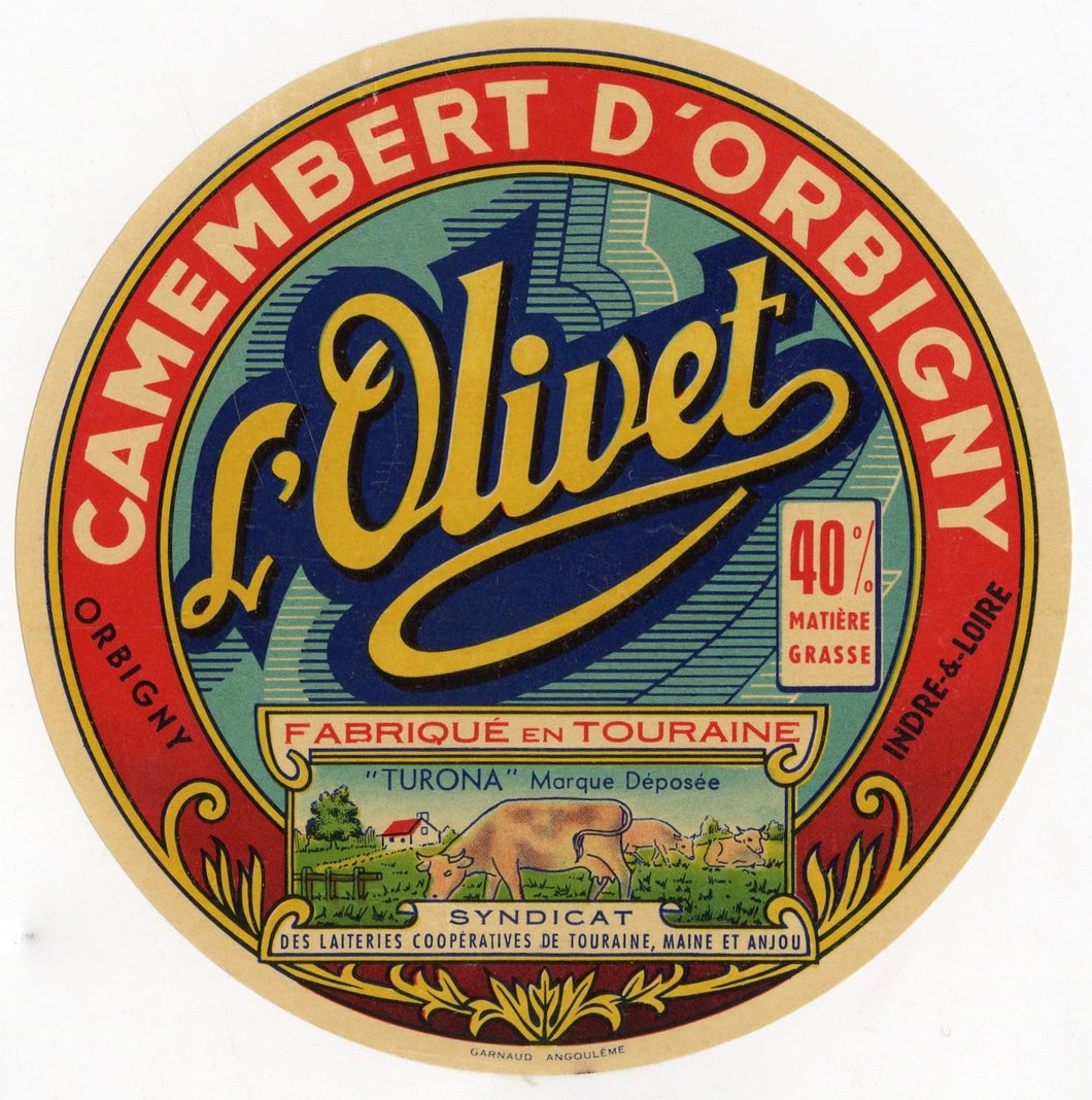 Antique, Unused, French L'Olivet Camembert Cheese Label, Obigny