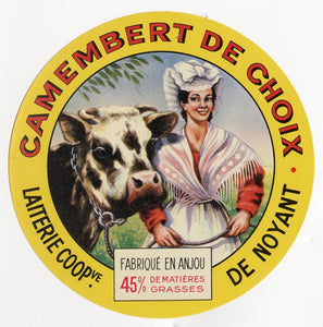 Antique, Unused, French Camembert de Choix Cheese Label, Noyant, Milk Maid