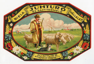 Vintage, Unused, Hungarian Juhturo es Sajttermelo Cheese Label, Shepard, Sheep