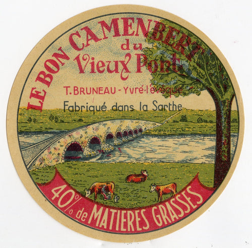 Antique, Unused, French Le Bon Camembert Cheese Label, Sarthe