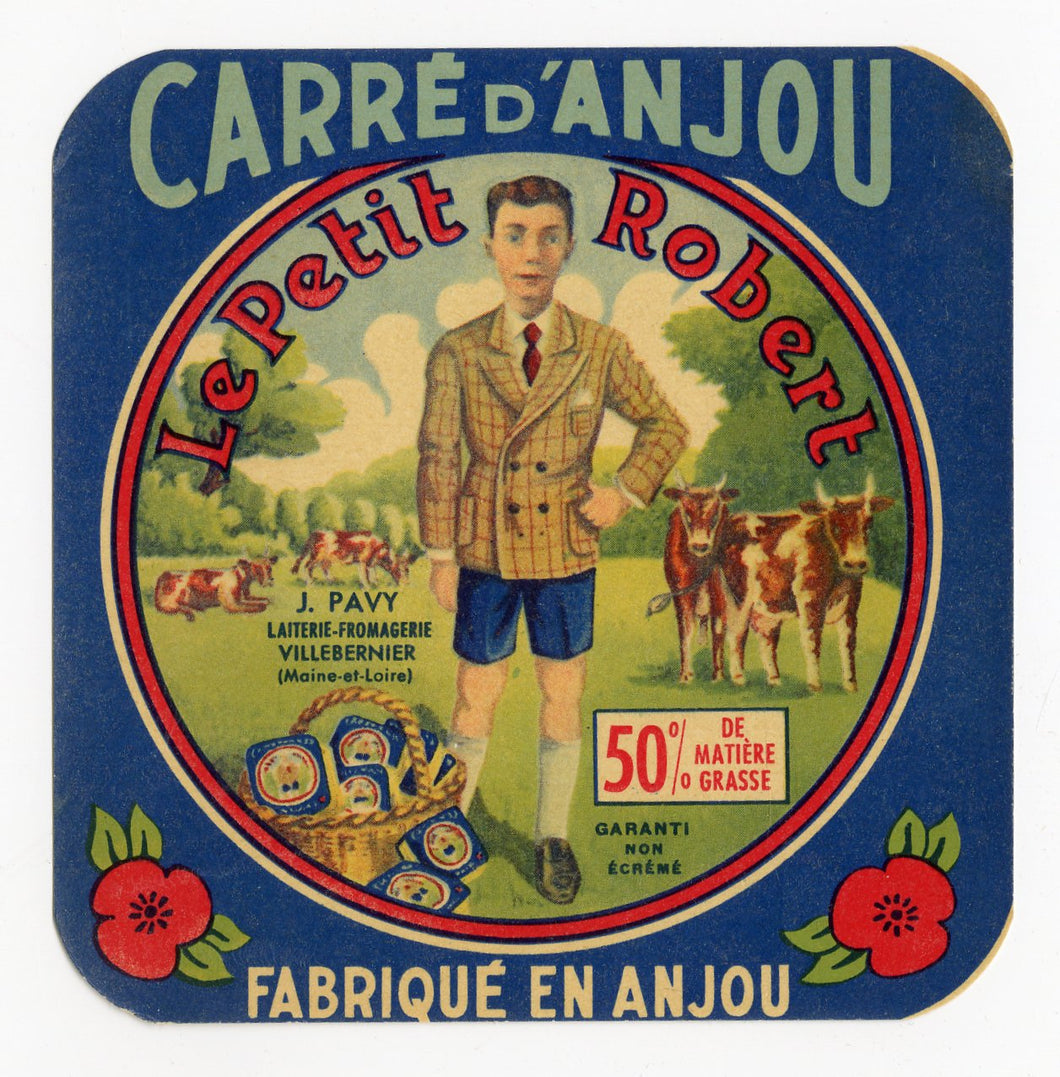 Antique, Unused, French Le Petit Robert Cheese Label, Anjou
