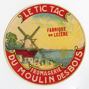 Antique, Unused, French Le Tic Tac Cheese Label, Fromagerie du Moulin des Bois