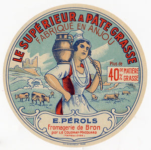 Antique, Unused, French Le Superieur a Pate Grasse Cheese Label, Anjou