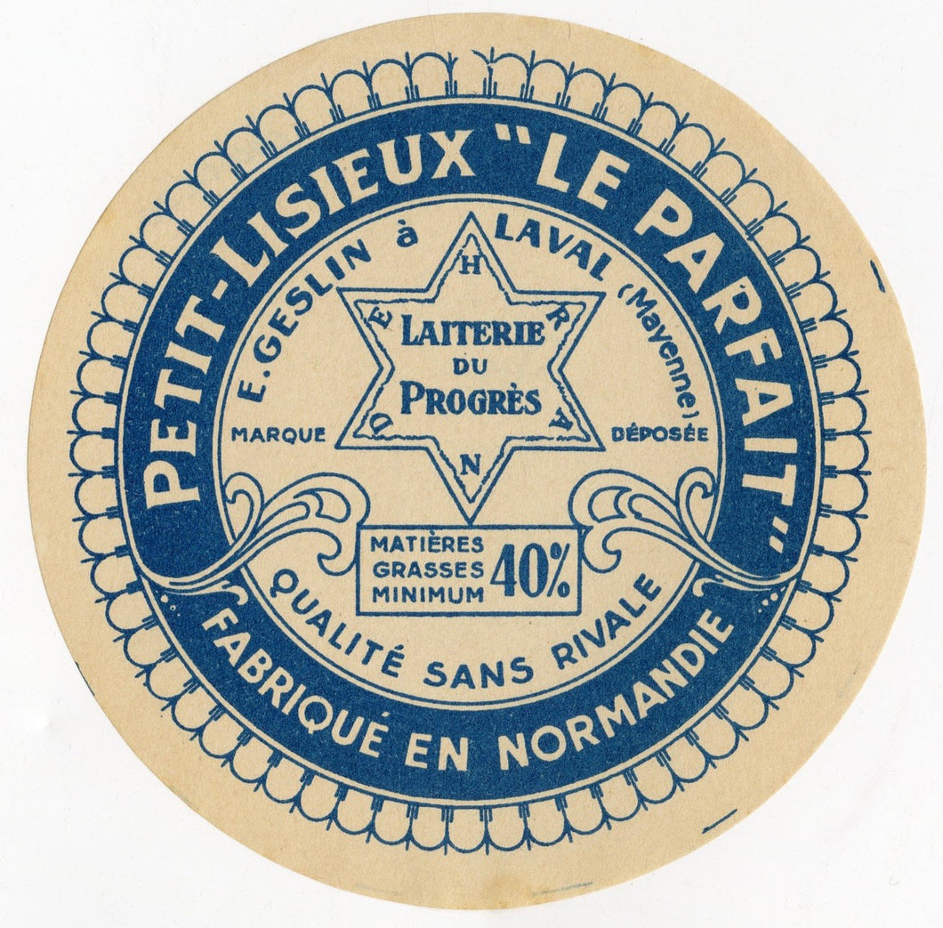 Antique, Unused, French Petit Lisieux Le Parfait Cheese Label, Normandy