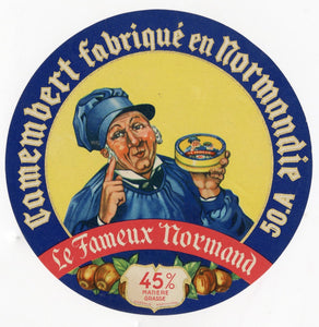 Antique, Unused, French Normandy Camembert Cheese Label, The Famous Normand