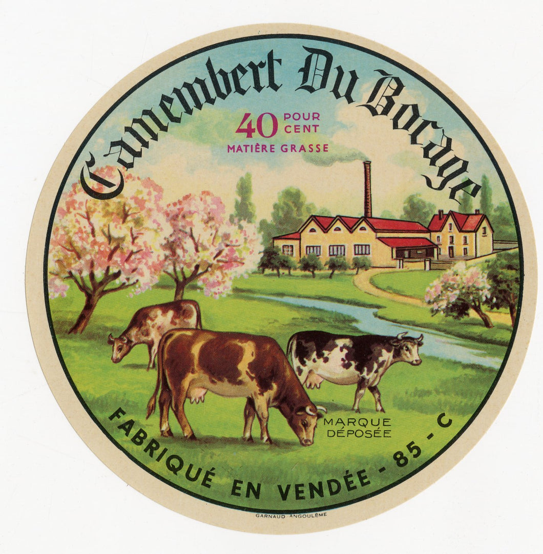Antique, Unused, French Camembert du Bocage Cheese Label, Vendee