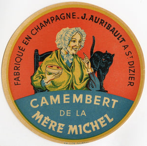Antique, Unused, French Camembert de la Mere Michel Cheese Label, Black Cat