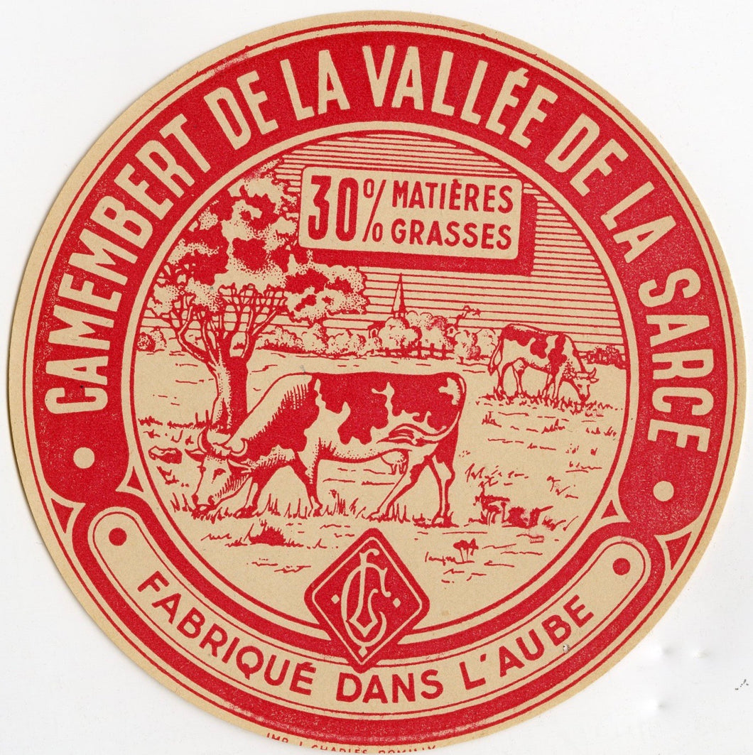 Antique, Unused, French Camembert de la Vallee de la Sacre Cheese Label