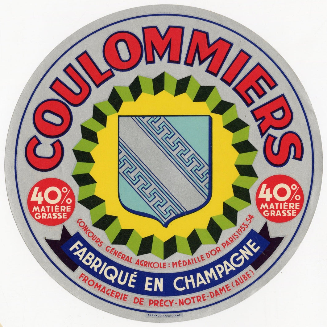 Antique, Unused, French Coulommiers Cheese Label, Metallic, Champagne
