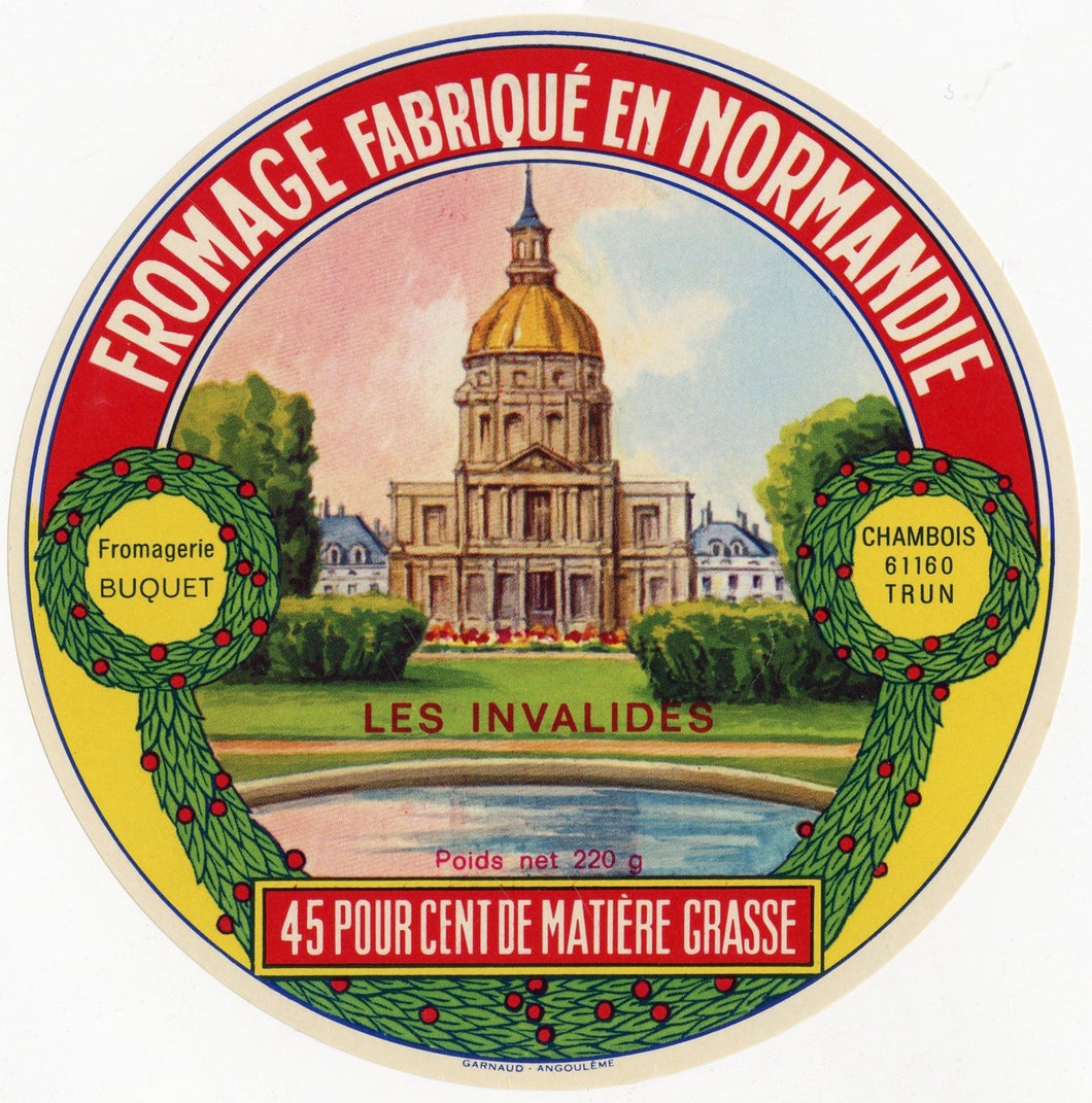 Antique, Unused French Fromage Fabriqué en Normandie Cheese Label, Les Invalides