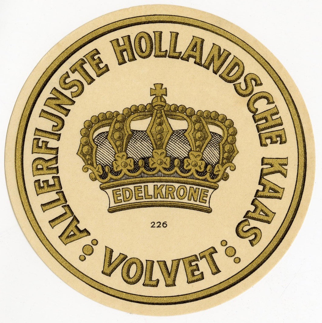 Antique, Unused Dutch allerfijnste Hollandsche Kaas Cheese Label Crown