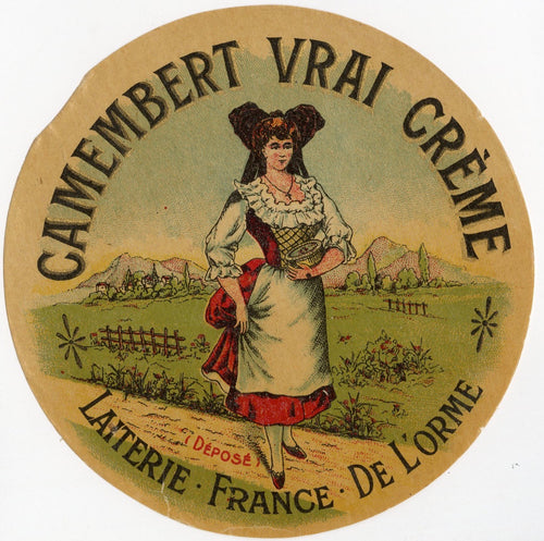 Antique, Unused, French Camembert Vrai Creme Cheese Label, De L'Orme