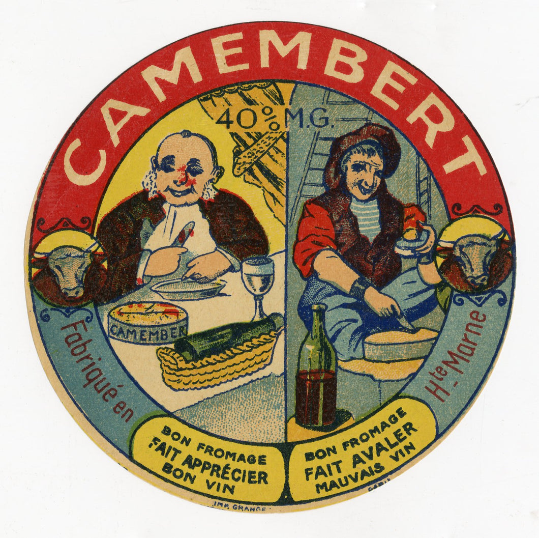 Antique, Unused, French Camembert Cheese Label, Rich Man, Poor Man