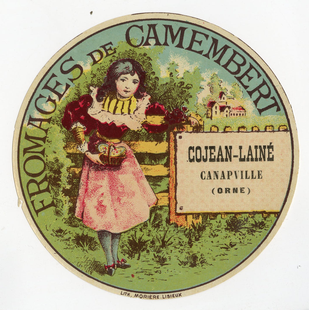 Antique, Unused, French Cojean-Laine Camembert Cheese Label, Little Girl