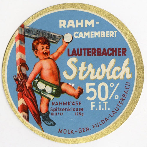 Antique, Unused, German Lauterbacher Strolch Cheese Label, Baby