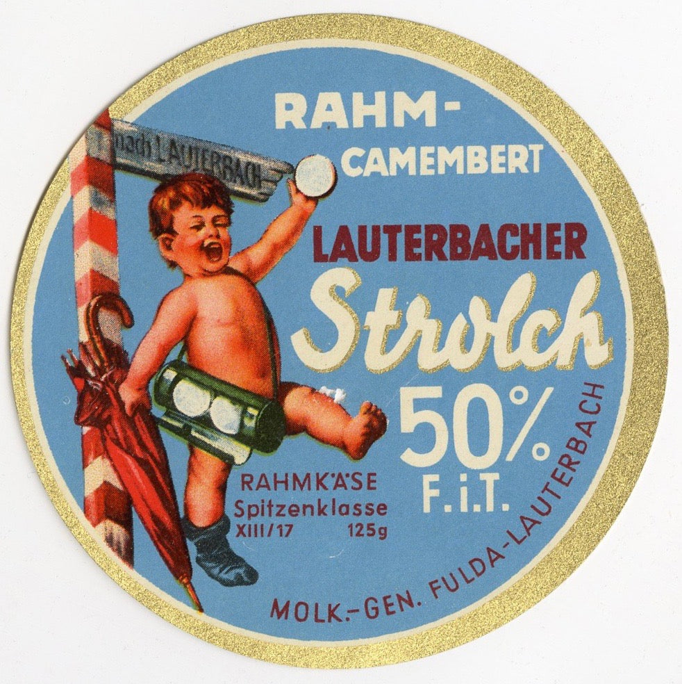 Antique, Unused, German Lauterbacher Strolch Cheese Label, Baby