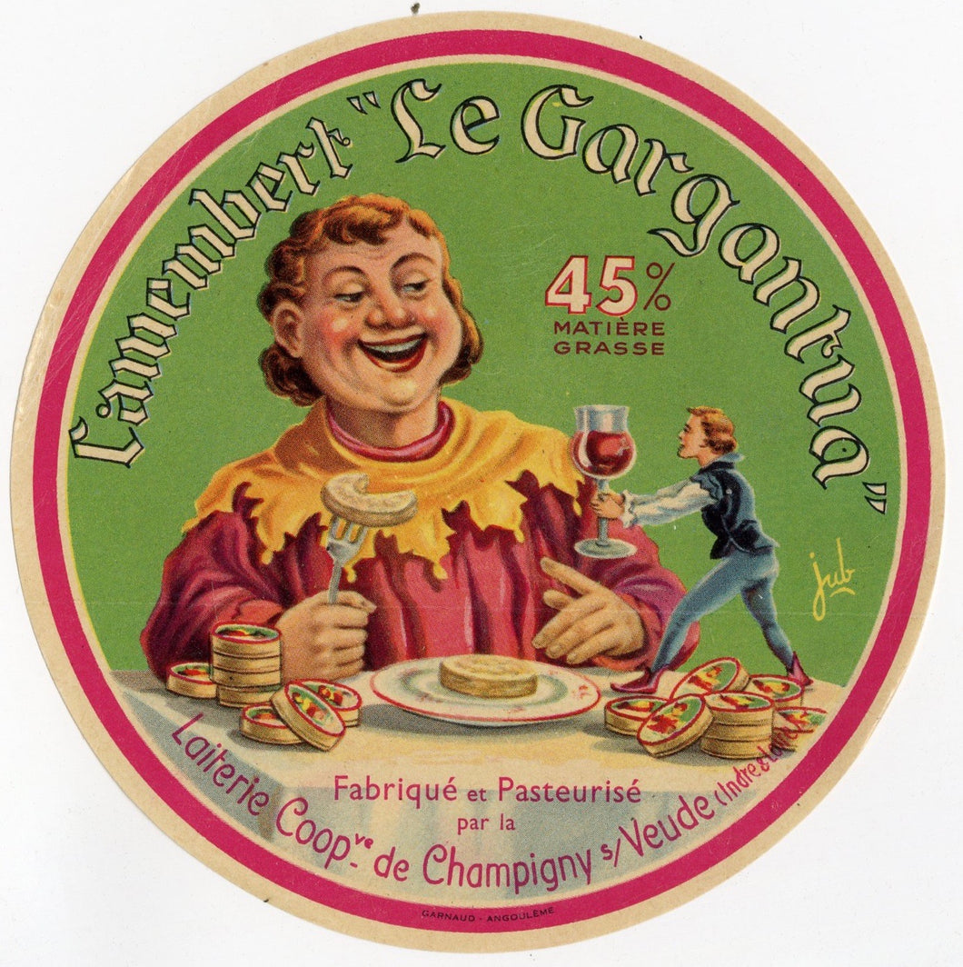 Vintage, Unused,  French Camembert Le Gargantua Cheese Label, Jack and Beanstalk, Giant