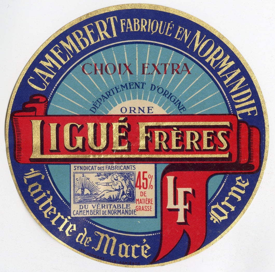 Antique, Unused, French Ligue Freres Camembert Cheese Label, Normandy