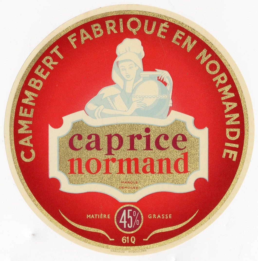 Antique, Unused, French Caprice Normand Camembert Cheese Label, Normandy