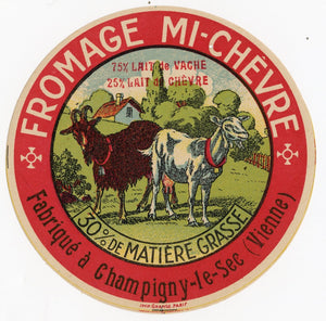 Antique, Unused, French Fromage Mi-Chevre Cheese Label, Goat Cheese