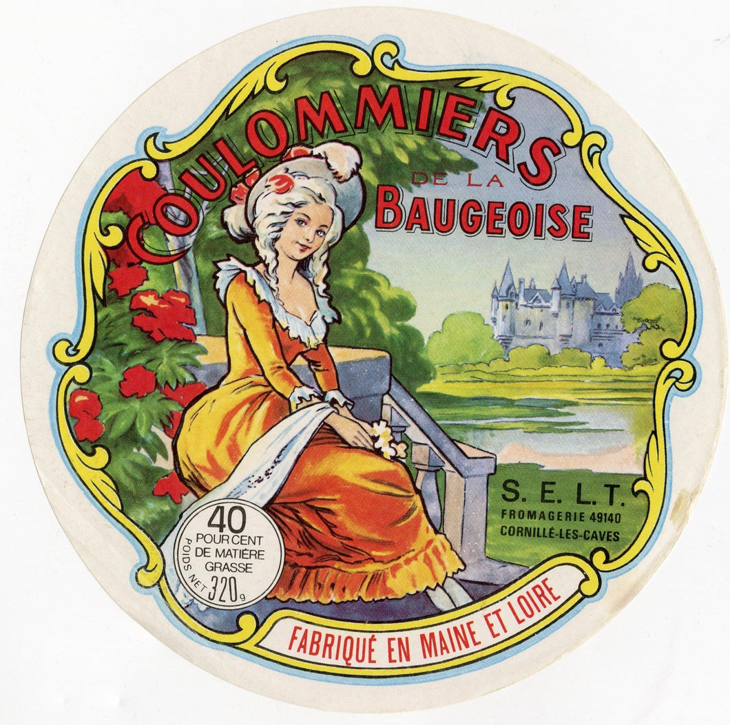 Antique, Unused, French Coulommiers de La Baugeoise Cheese Label, Georgian Woman