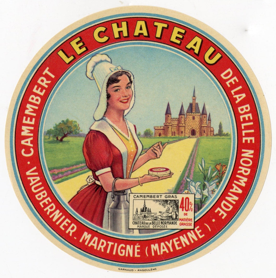 Antique, Unused, French Le Chateau Camembert Cheese Label, Milk Maid