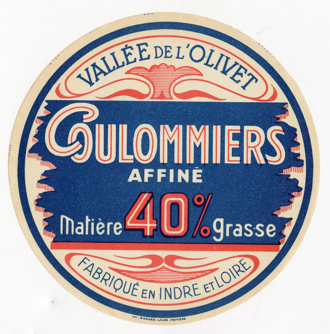 Antique, Unused, French Vallee De L'Olivet Coulommiers Cheese Label, Loire