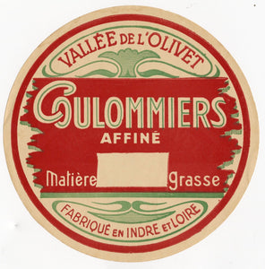 Antique, Unused, French Vallee De L'Olivet Coulommiers Cheese Label, Loire