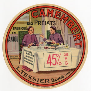 Antique, Unused, French Camembert des Prelats Cheese Label, Bishops, Bauge