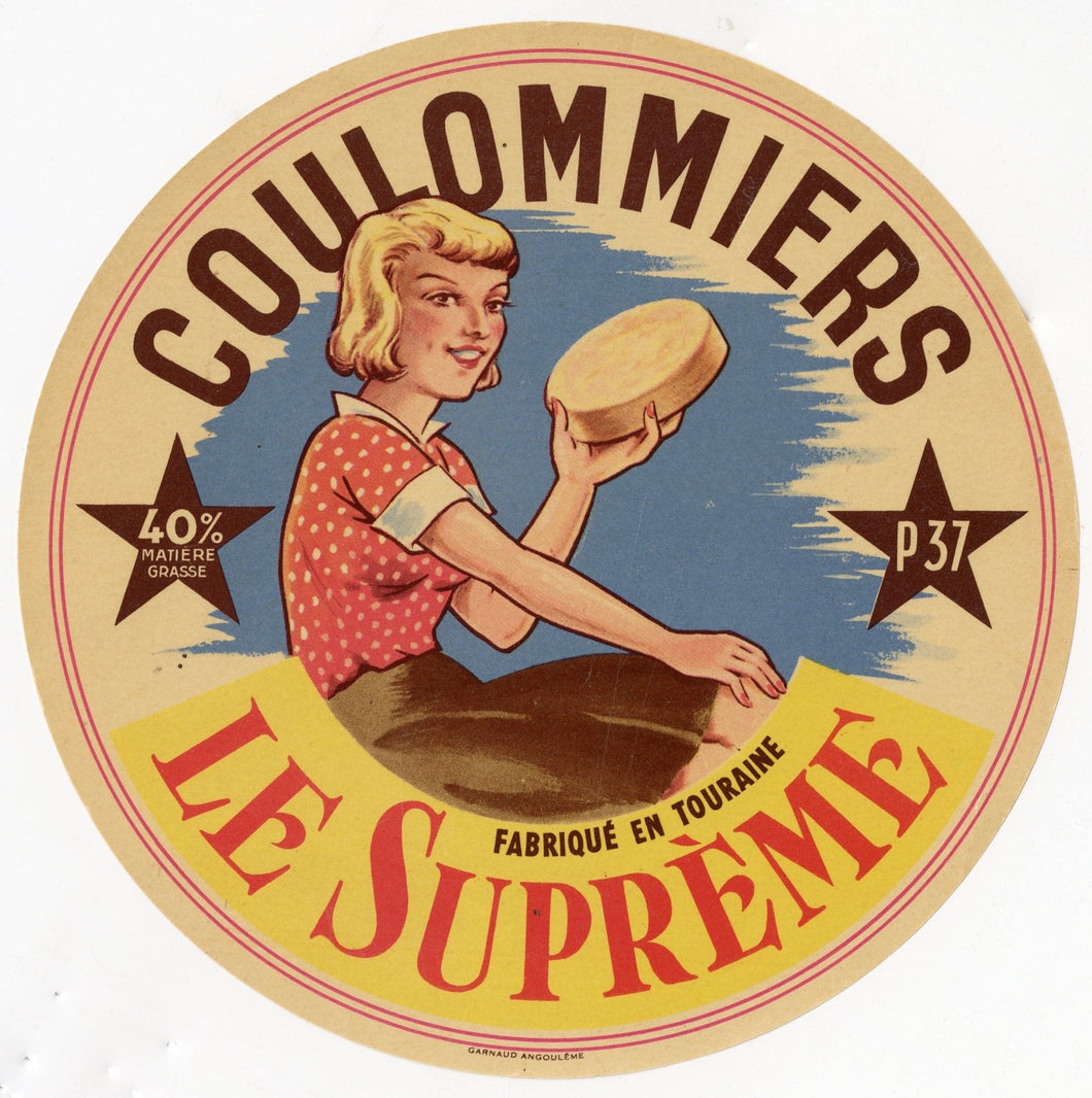 Antique, Unused, French Le Supreme Coulommiers Cheese Label, Touraine