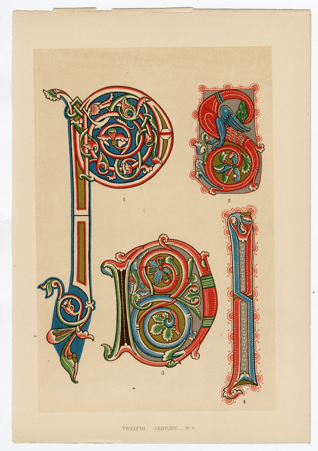 Beautiful Chromolithograph Book Plate Illuminated Letters About 125 Years Old Plate Number 6