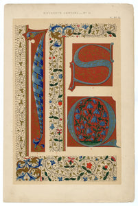 Beautiful Chromolithograph Book Plate Illuminated Letters About 150 Years Old - Plate Number 81