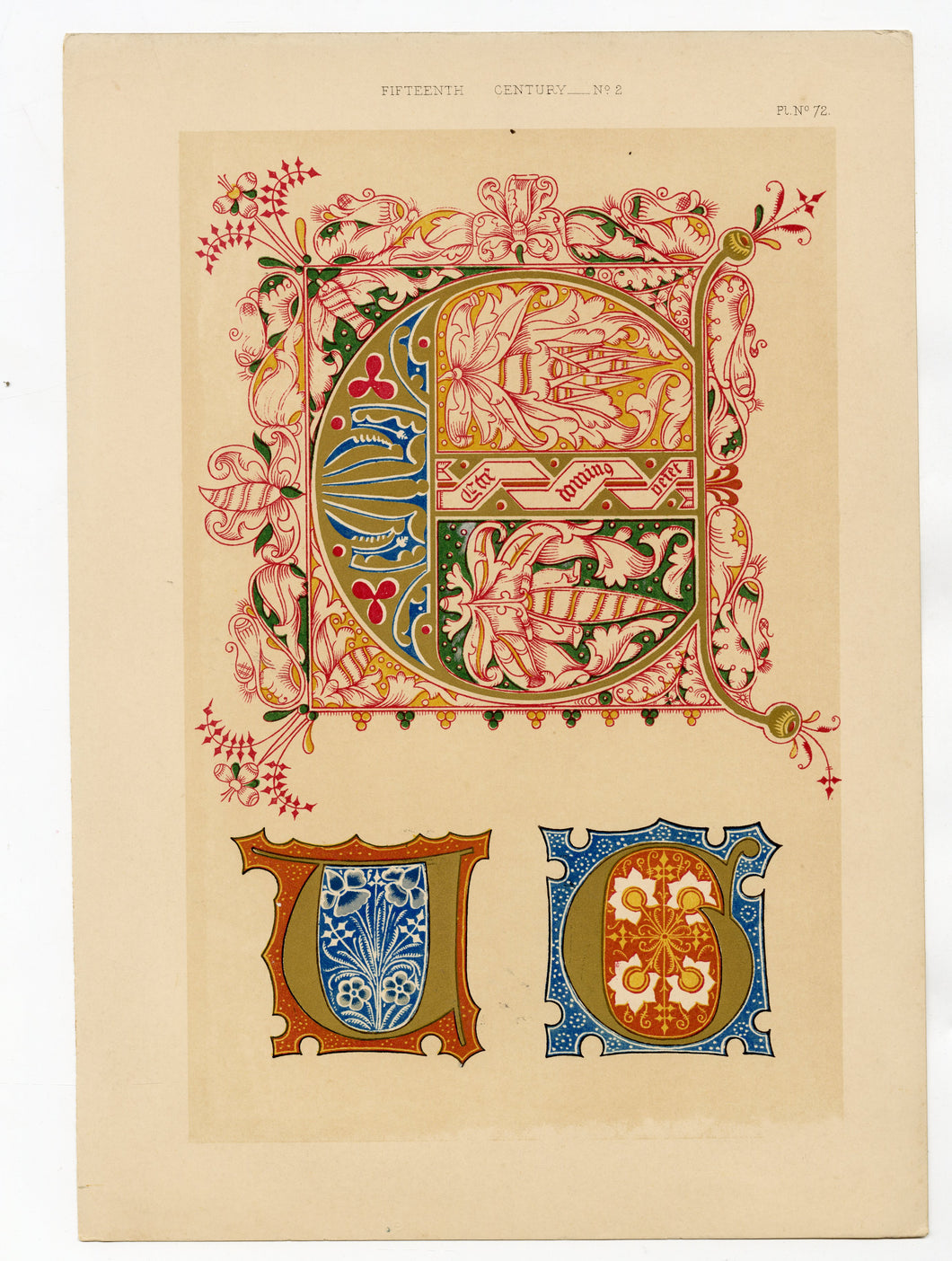 Beautiful Chromolithograph Book Plate Illuminated Letters About 150 Years Old - Plate Number 72