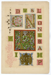 Beautiful Chromolithograph Book Plate Illuminated Letters About 150 Years Old - Plate Number 78