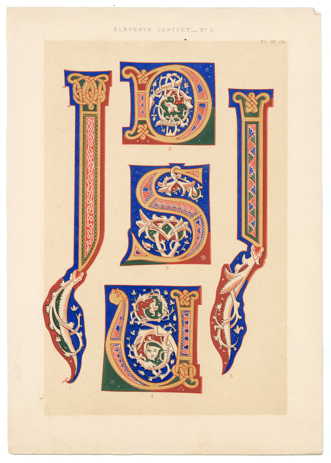 Beautiful Chromolithograph Book Plate Illuminated Letters About 100 Years Old - Plate Number 26
