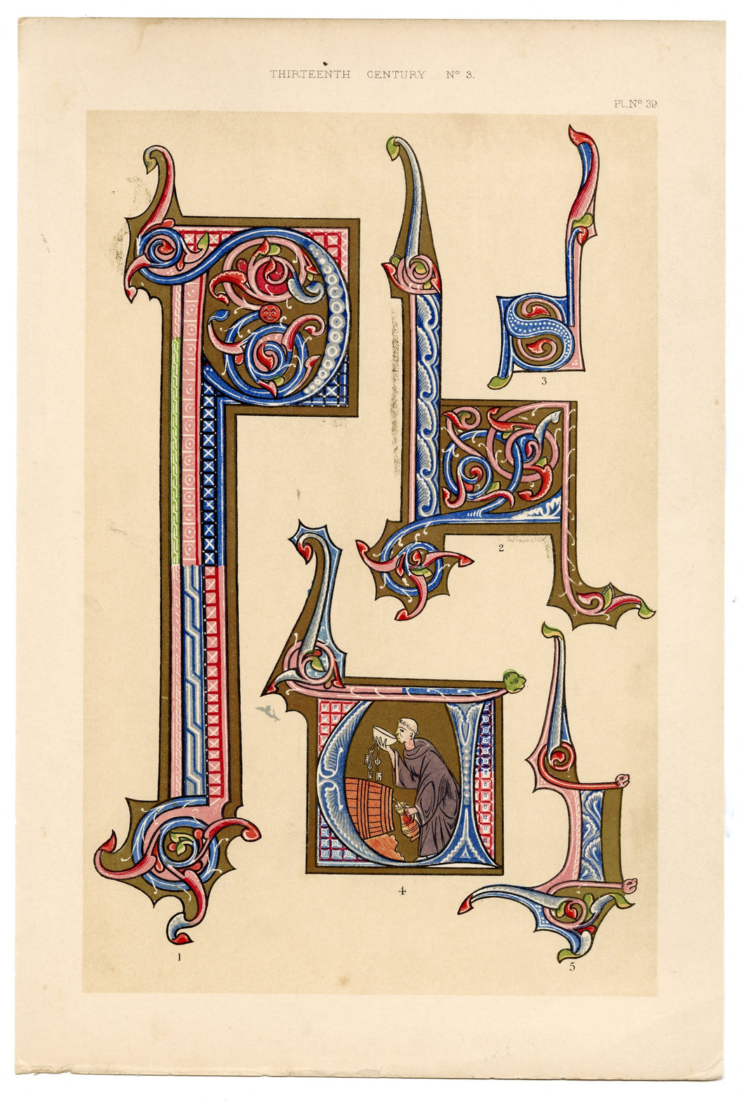 Beautiful Chromolithograph Book Plate Illuminated Letters About 125 Years Old Plate Number 39