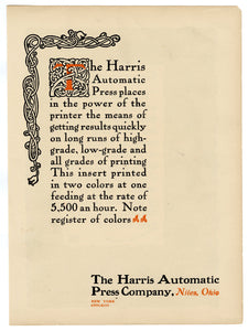 Antique Harris Automatic Press Company Printing Sample Sheet, George Eliot Poem