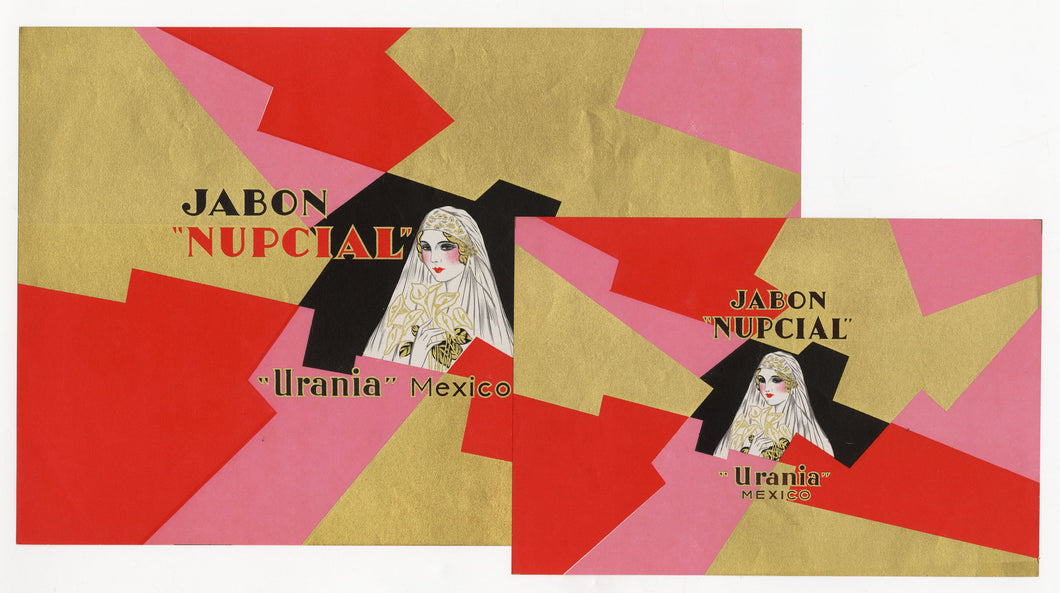 Vintage, Unused, Mexican Art Deco JABON NUPCIAL, URANIA Soap Box Label SET, Bride