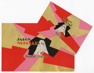 Vintage, Unused, Mexican Art Deco JABON NUPCIAL, URANIA Soap Box Label SET, Bride
