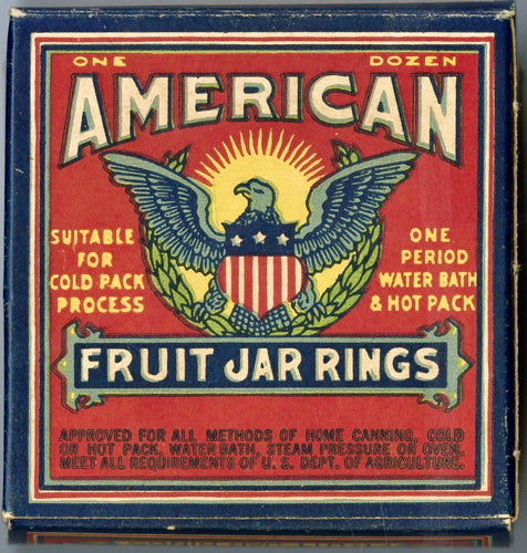 Antique American One Dozen Fruit Jar Canning Rings in Original Box, Eagle