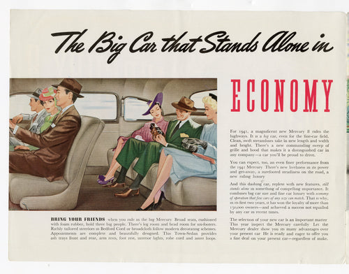 Vintage 1941 New Mercury 8 Illustrated Car Catalog