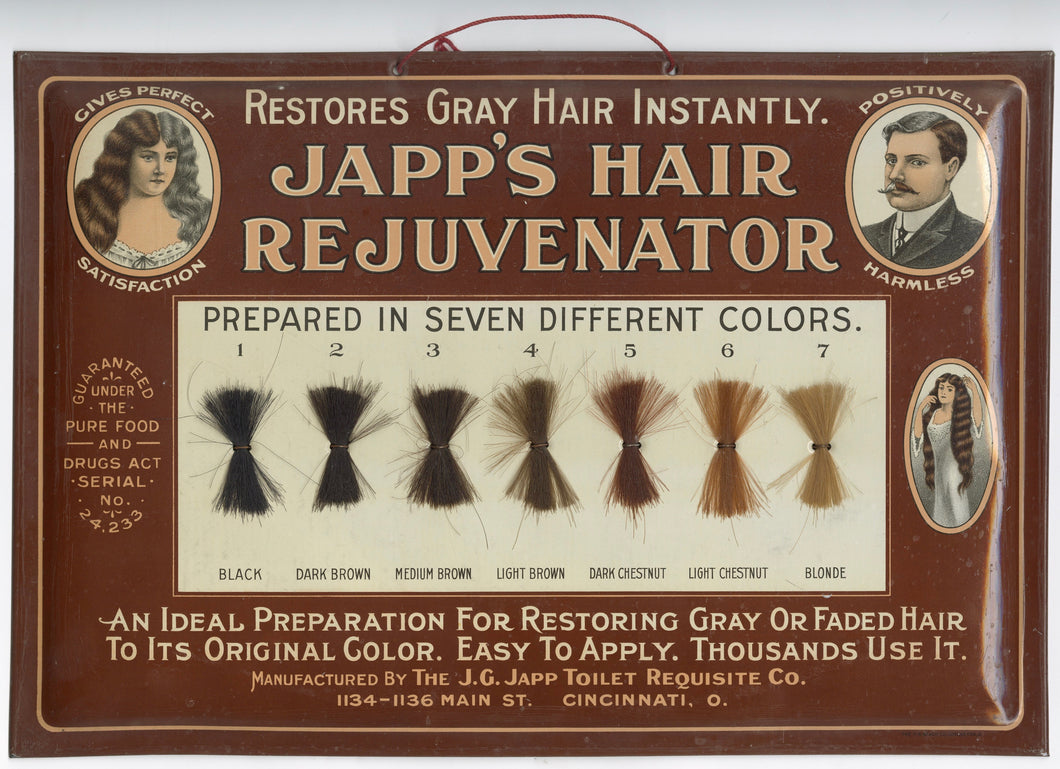 Japp's Hair Rejuvenator Celluloid Advertising Sign