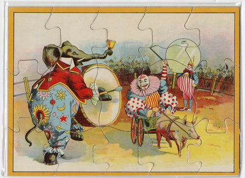 Antique Children's Litho Circus Puzzle, Elephant and Clown