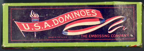 Antique 1920s USA Dominoes Game with Original Box and Instructions, Statue of Liberty