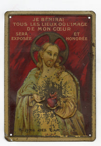 Antique French Jesus Tin Sign, Religious Altar Sign, Religious Iconography, Christianity